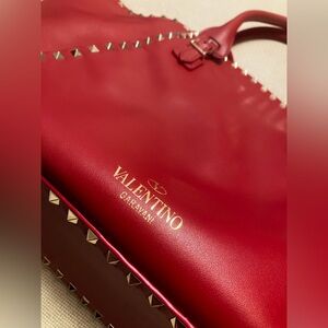 Vintage red Valentino Garavani large rock stud tote zipper sling cross body